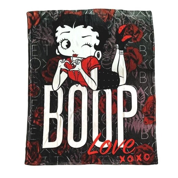 New Betty Boop Love Plush Fleece Throw Gift Blanket Cartoon Wink Heart XOXO SOFT - Picture 1 of 3